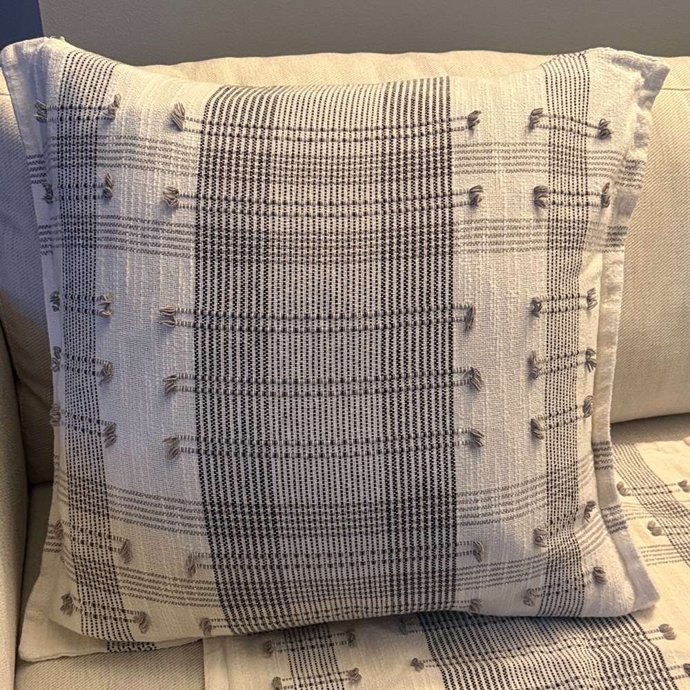 Set of Plaid Throw Pillow covers in Black and Cream.
